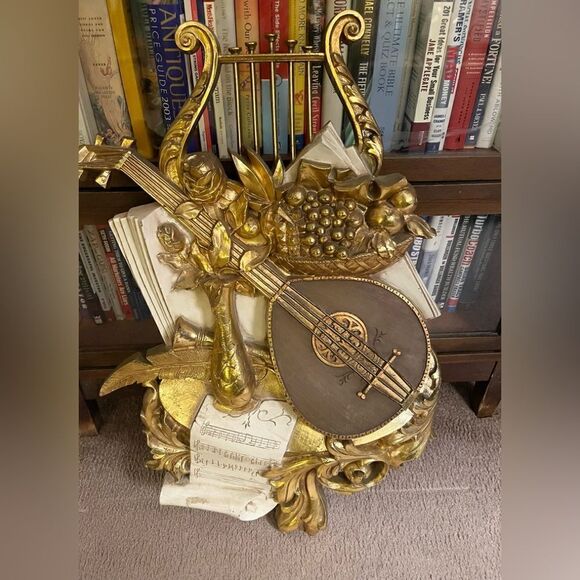 1971 SYROCO #7236 Music Theme Fruit Wall Hanging Plaque Vintage Mandolin Harp - Picture 1 of 5